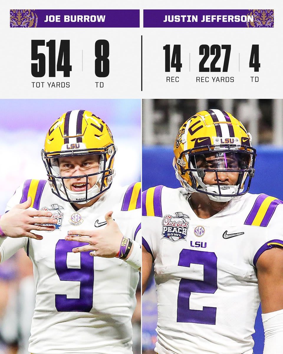 Two years ago today, Joe Burrow and Justin Jefferson went OFF in the CFBPlayoff semifinal