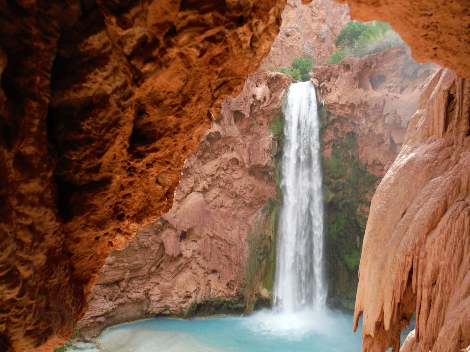Nature’s window for an A+ view of Mooney Falls in the Grand Canyon, AZ