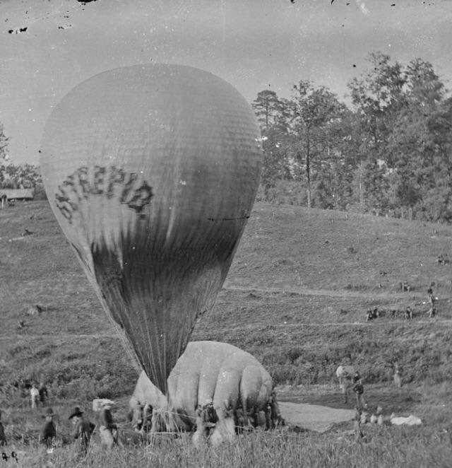 The “Intrepid”, of the Union Army Balloon Corps. While very successful as a way of reconnaissance and surveillance, many generals disregarded the Corps as a carnival act. Circa 1862