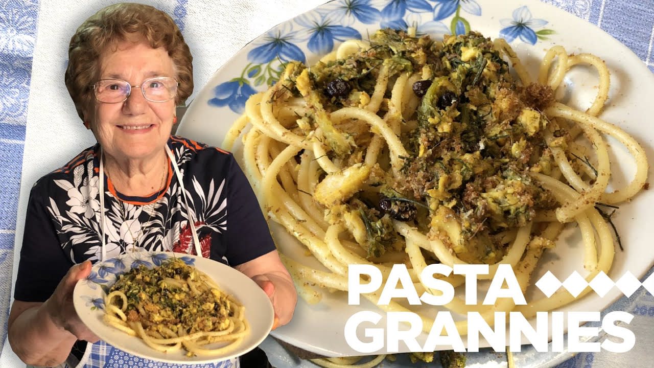 86 yr old Antonia from Sicily makes bucatini pasta with sardines! | Pasta Grannies