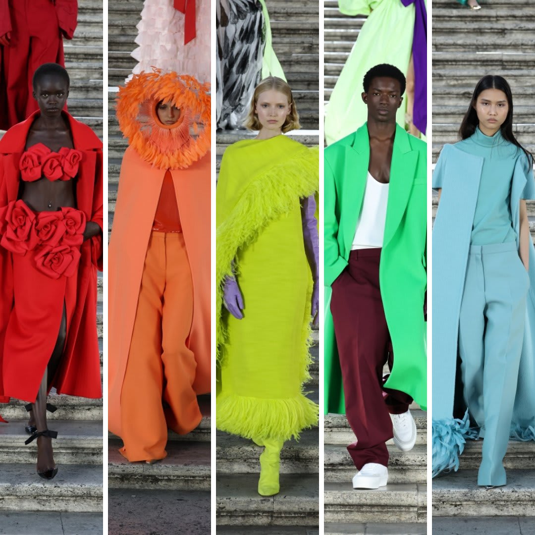 For @MaisonValentino's couture show, a diverse cast of models wearing Pierpaolo Piccioli's dreamy couture designs descended the Spanish Steps to a performance by Labrinth as the sun set behind the Roman landmark.