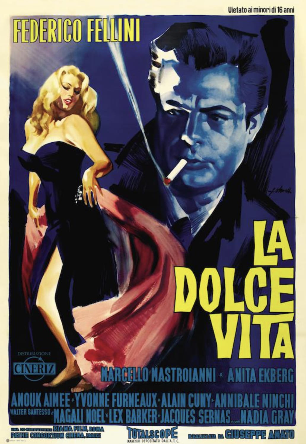 BTD - Marcello Mastroianni - LA DOLCE VITA - 1960 - Italian release poster - Art by Giorgio Olivetti