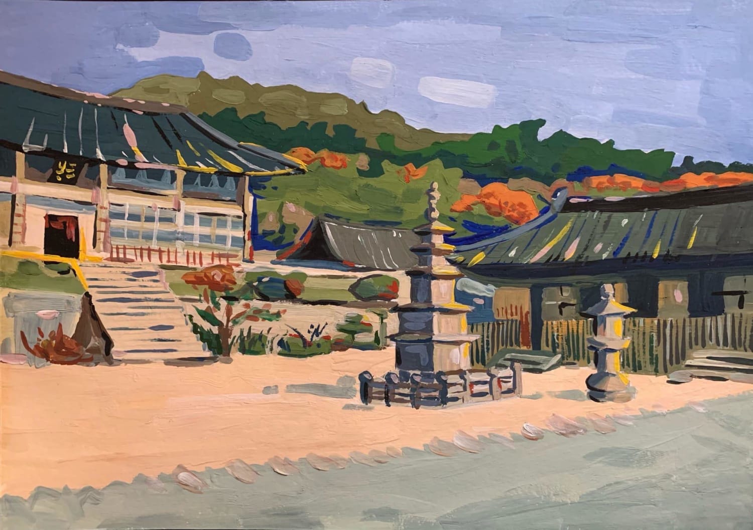 Haeinsa Temple, South Korea, gouache painting by me