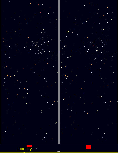 Animation of the proper motion of the Pleiades star cluster over the next 400,000 years. The star cluster is one of the nearest clusters to Earth, lying about 444 light-years away. It is dominated by hot, B-type stars that have formed within the last 100 million years. (Credit: Alexander Meleg)
