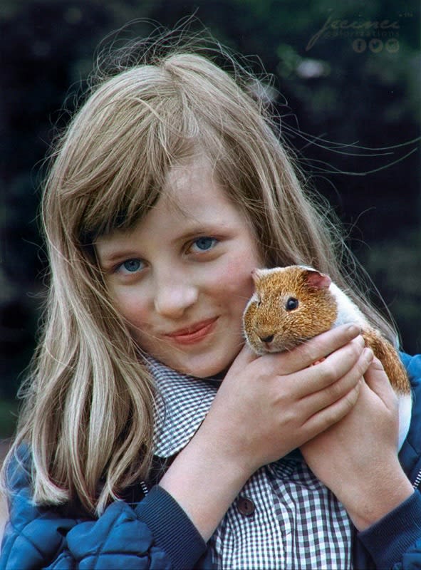 A young Princess Diana with her guinea pig - 1972