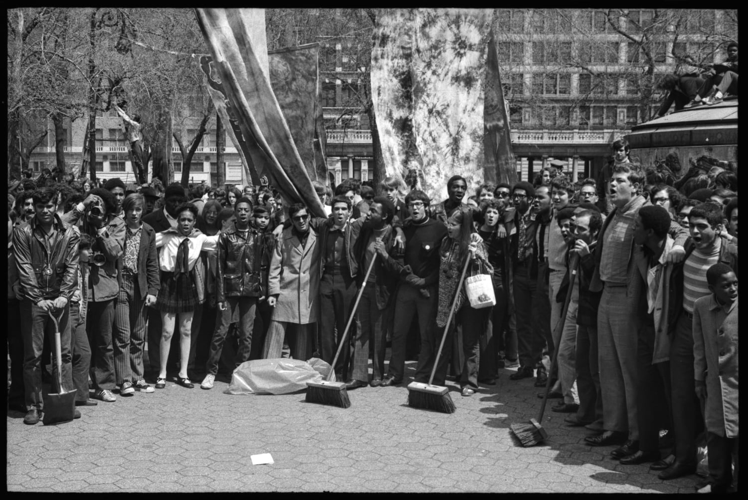 Sweepers at the first Earth Day demonstrations at Union Square, New York - April 22, 1970