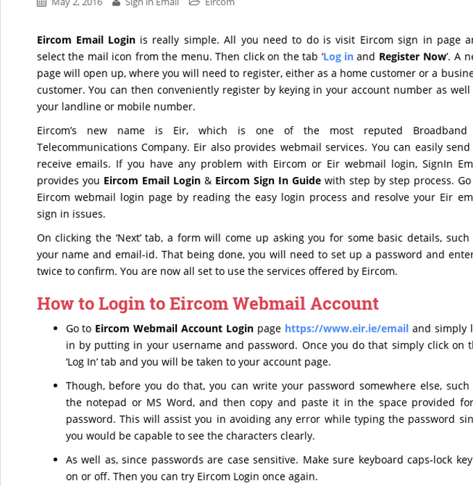 mail SignIn Guide Eir Signup Email Login