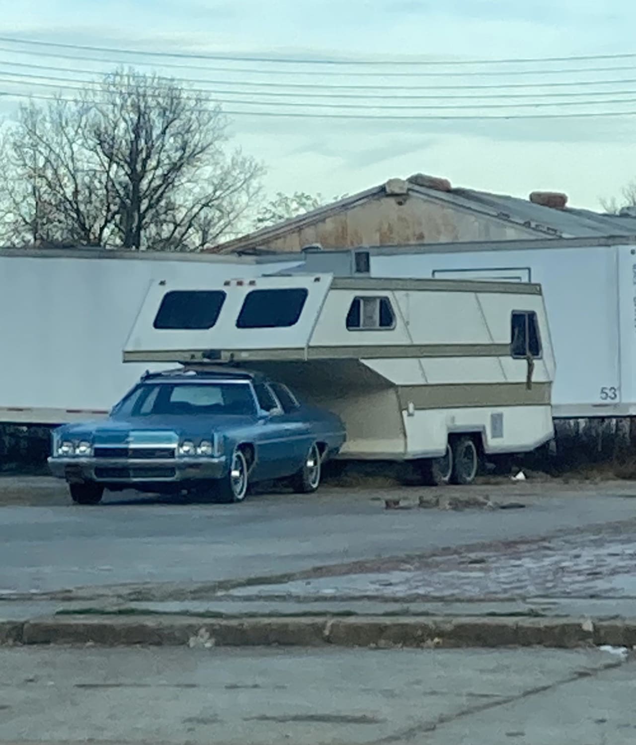 This 70-73 Chevrolet with a 5th wheel on the roof. Spotted today in Memphis TN.