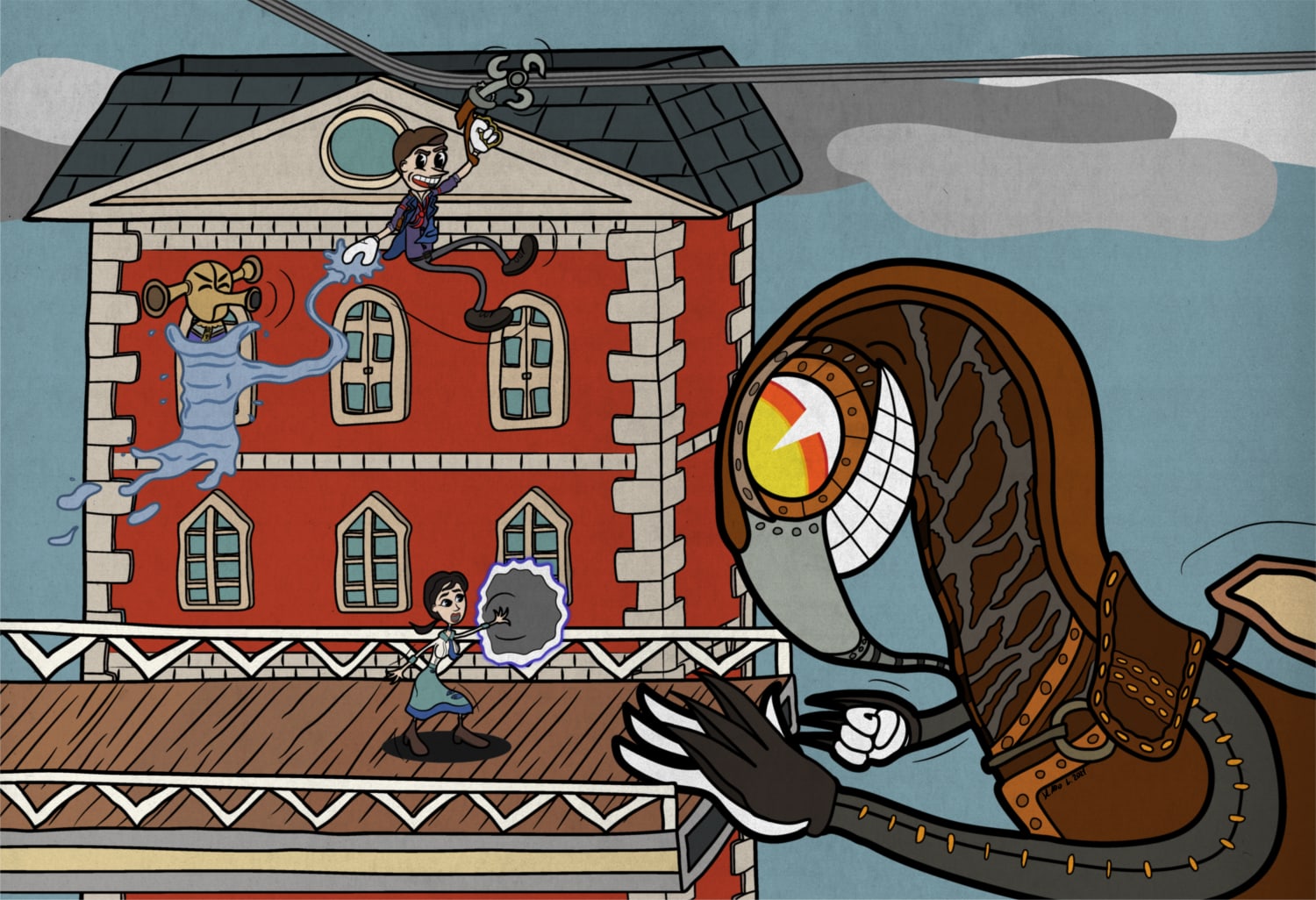 I draw this Bioshock Infinite art inspired by Cuphead/Rubberhose style, took a while to create it, hope you will like it