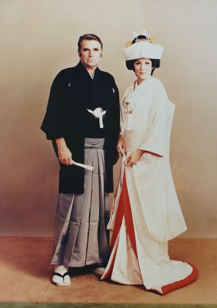 Gene Roddenberry and Majel Barrett on their wedding day, 1969