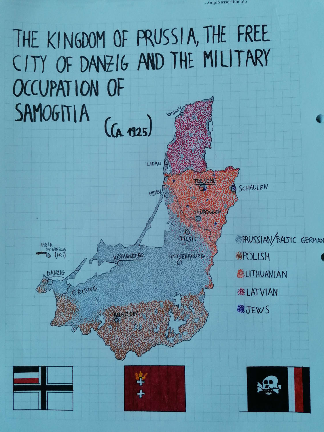 Finally, after 2 month to have done nothing, here is my ethnic map of my ucronia on the kingdom of prussia, the free city of Danzig and the military occupation of samogitia (lore in the first comment)