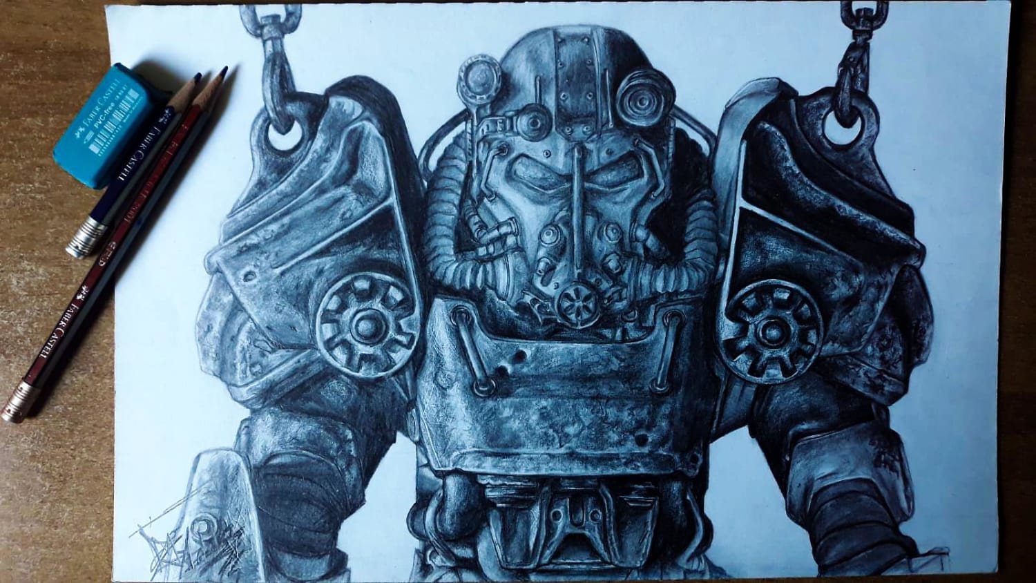 Just finished this drawing of a Fallout 4 power armor for my friend's birthday