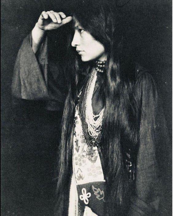 Zitkala Sa (meaning Red Bird), a Yankton Dakota Native American, photographed by Gertrude Käsebier, 1898. Zitkala Sa was an activist for womens and indigenous rights, attended college, taught music, co-wrote an opera and wrote many papers, among other things.