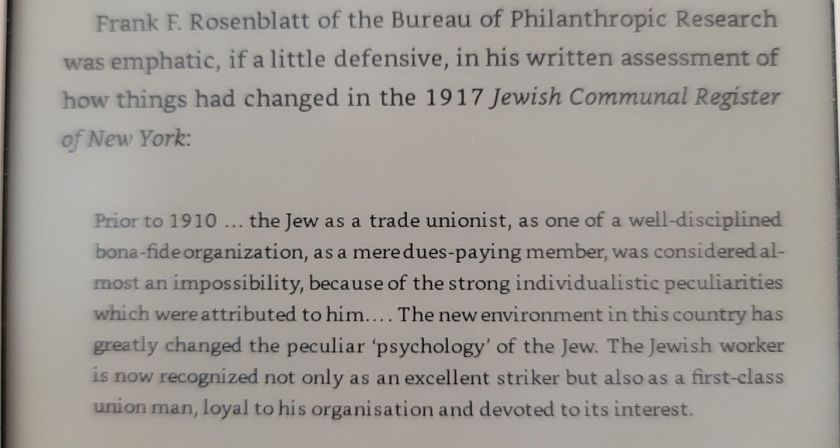 Interesting example of how communities and attitudes changed after strikes by Jewish Bakers and garment workers in 1909: