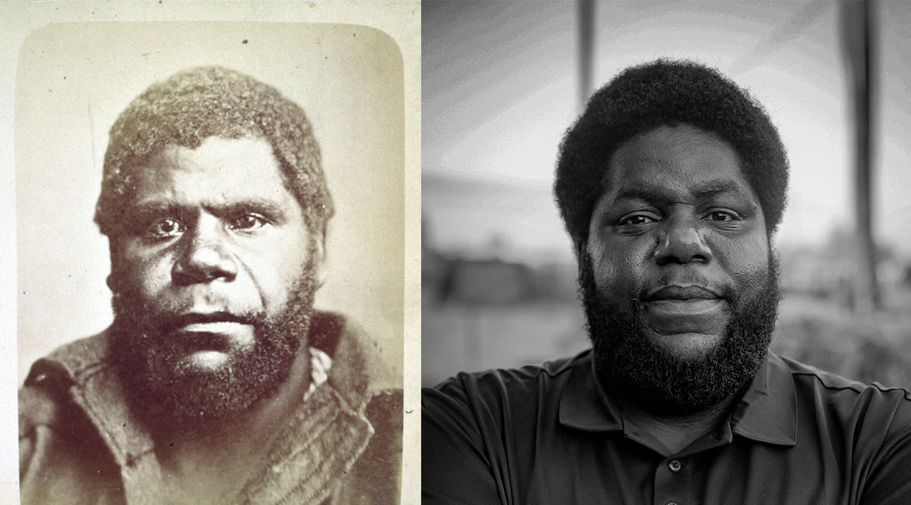 My ancestor King Billy (left), known for being the last "full-blooded" Aboriginal man in the colony of Tasmania. Me (right) born in America 150 years later