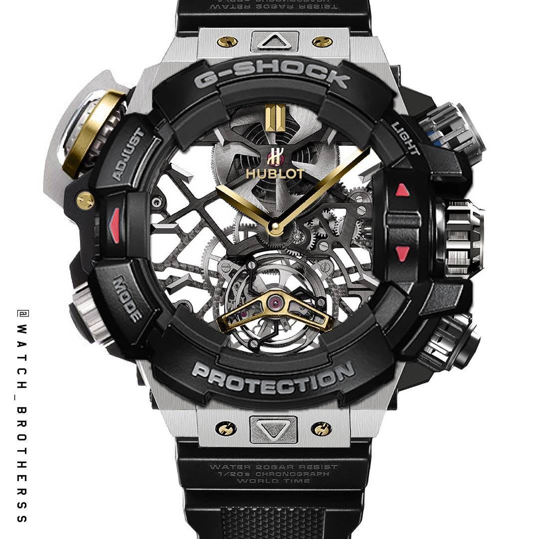 WATCH_BROTHERSS on Instagram: “G-shock X Hublot Tourbillon #gshock #hublot #tourbillon #photoshop #watchporn #black #gold #awesome #luxurywatch #mechanical #mens”