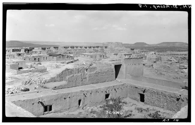 Acoma Pueblo, NM, 1934. Even though many had been abandoned, New Mexican and Hopi pueblos were some of the last densely occupied Native American settlements left in the Americas. Acoma was built around 1200 CE.