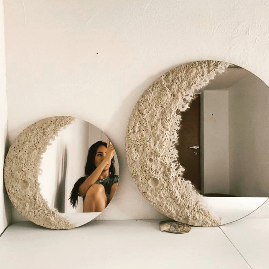 This Beautiful Lunar Mirror Is Made To Look Like a Crescent Moon | Mirror decor living room, Diy room decor, Mirror decor