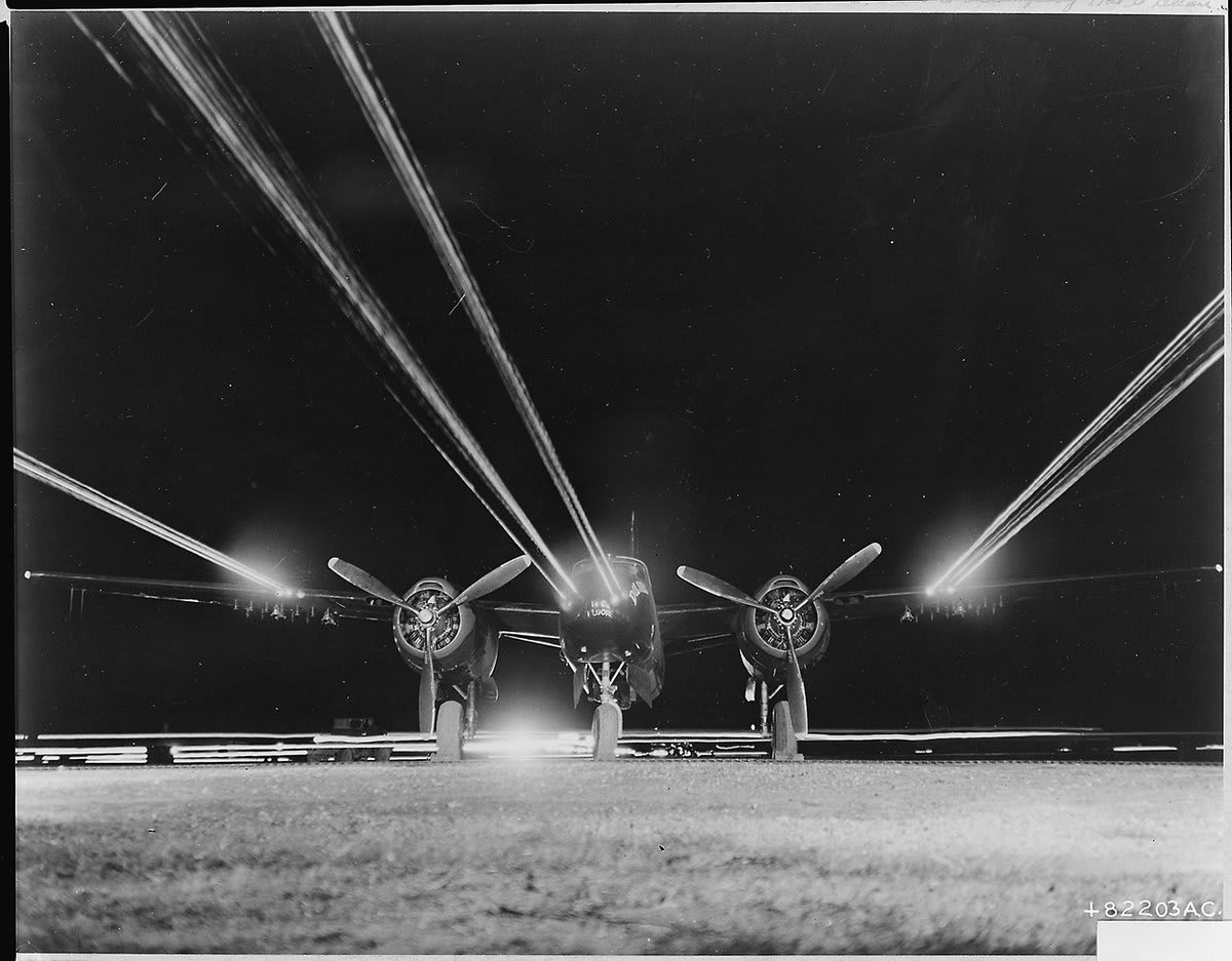 "This U.S. Air Force B-26 light bomber of the 3rd Bomb Wing has its 14 forward firing .50 caliber machine guns tested prior to a night mission against enemy targets in North Korea…" 65 years ago OTD 11/27/1952: