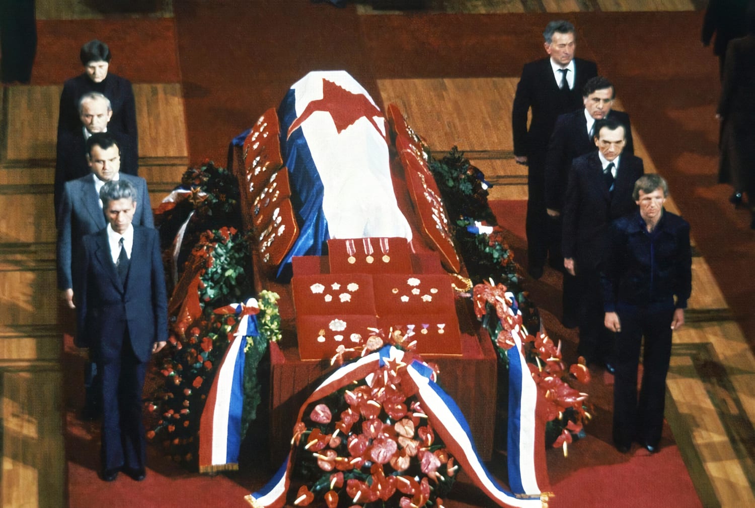 The funeral of Josip Broz Tito (President of Yugoslavia) at the Yugoslav parliament in Belgrade on May 8, 1980.