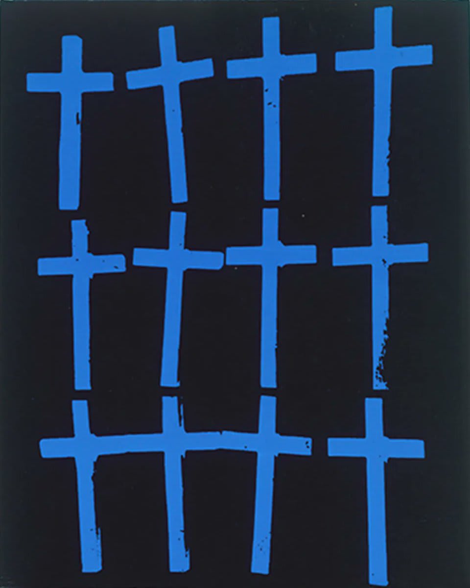 Wishing you a Happy #Easter! Rather than depicting this symbol as a crucifix with representations of the body of Christ, Andy Warhol added bright colors and repetition to neutralize and universalize the symbol in his series, “Guns, Knives, and Crosses.”