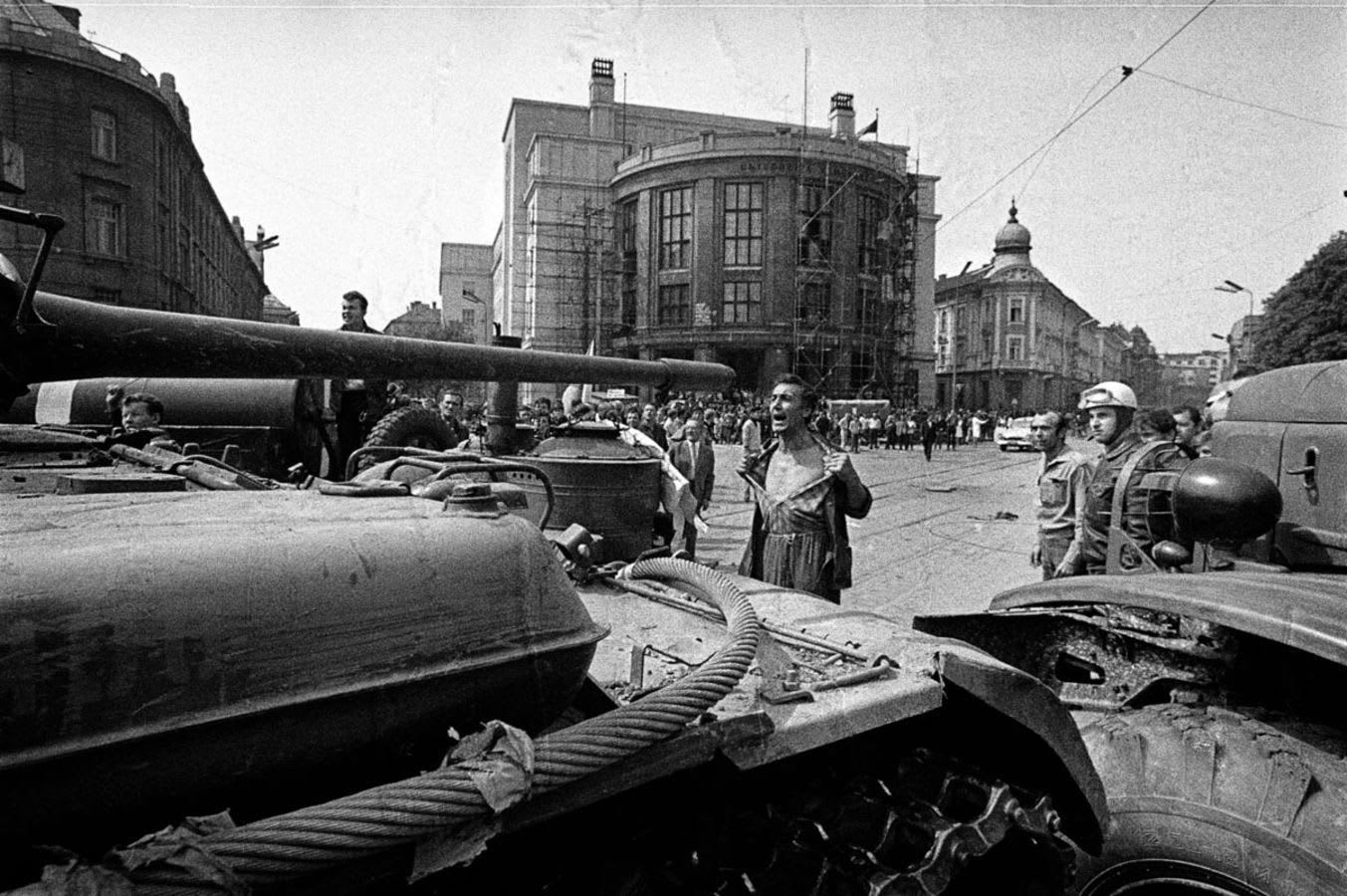 "The bare-chested man in front of the occupiers tank" by Ladislav Bielik. The photo was taken in Bratislava during the Warsaw Pact invasion of Czechoslovakia in August 1968