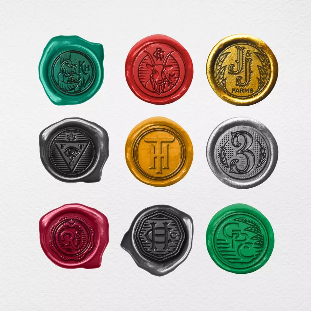 Logos I designed and had created into wax seals for my clients.
