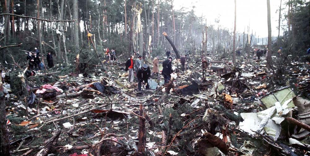 The wreckage of the Turkish Airlines DC10 which crashed into the Ermenonville forest outside Paris, March 3rd 1974. The plane was traveling so fast it just disintegrated. At the time it was the worst airline disaster on record.