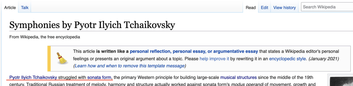 Why does Wikipedia gotta do Tchaikovsky like that? First Sentence in this article