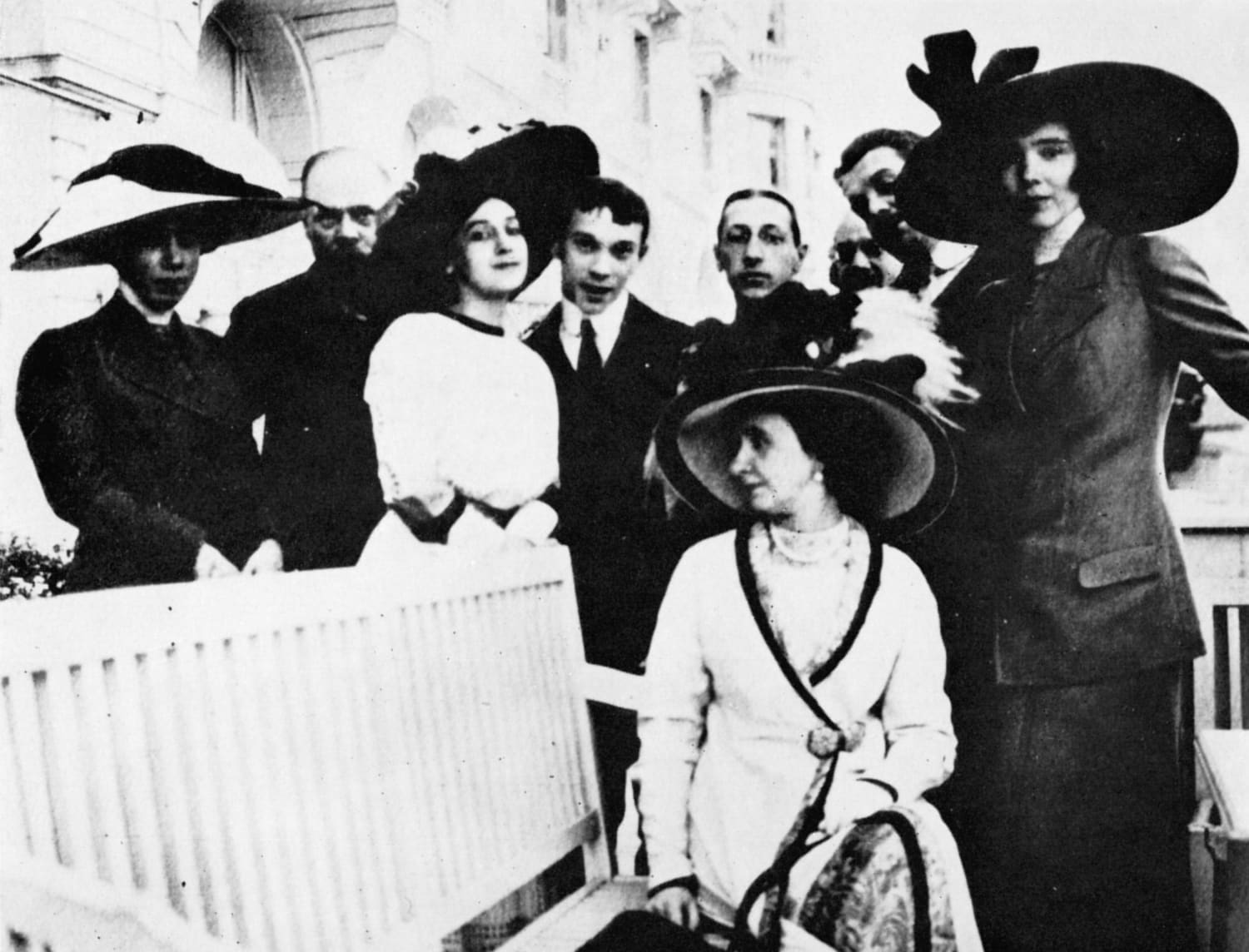 Stravinsky, Diaghilev, Nijinsky, Karsavina, and other patrons of the legendary Ballets Russes in Monte Carlo. 1912.