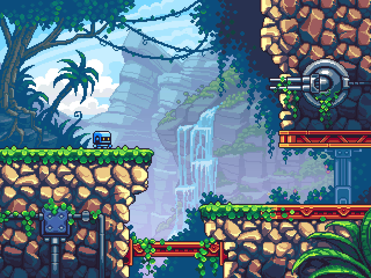 Jungle environment (And if you are brave enough, you can check the time-lapse video as well -> 10.5 hours shrunk to 10 minutes. A lot of pixel stones and leaves included :)