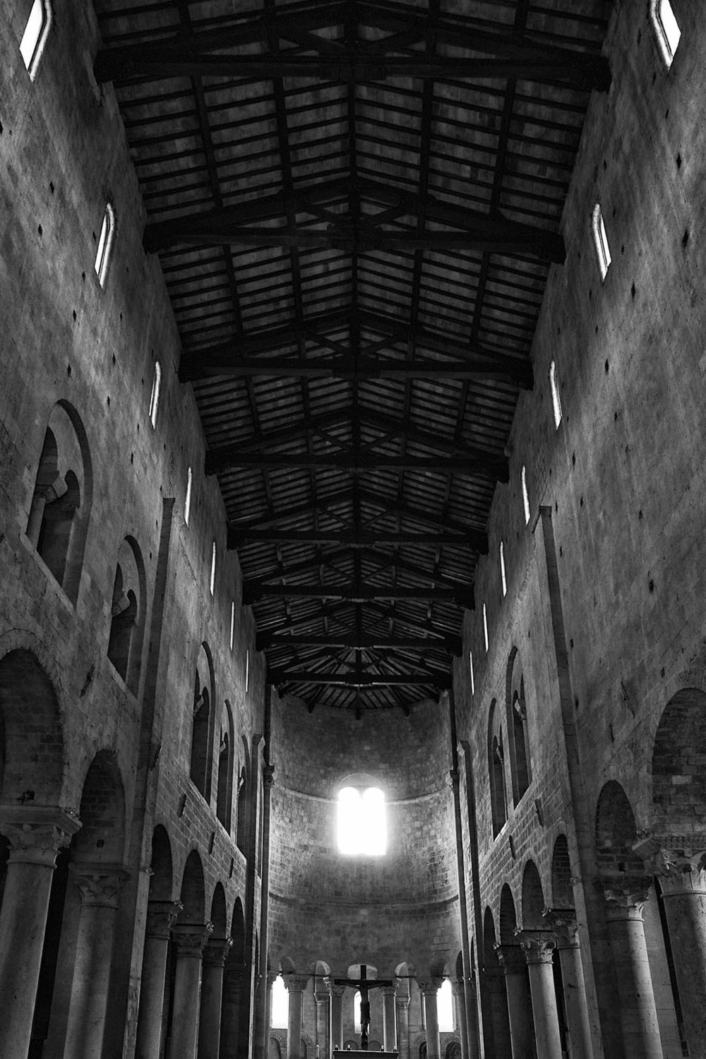 A Romanesque gem: the vast-looking interior of the actually tiny Sant'Antimo Abbey, near Montalcino, Tuscany