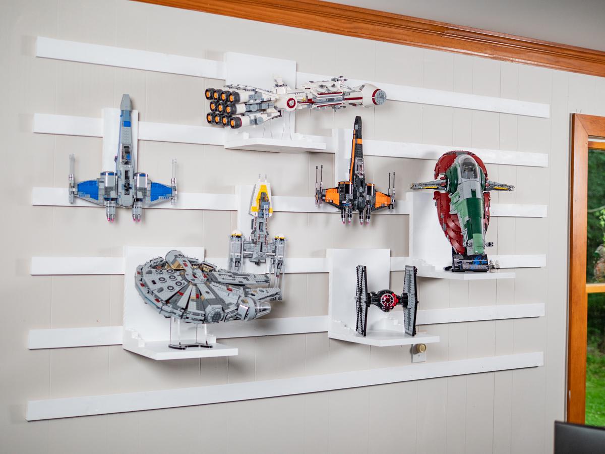 I wanted a flexible way to display my LEGO kits, so I built a simple french cleat system, and made the shelve's corner supports to look like legos. I still have 7 more kits to add, but ran out of time. It works really well!