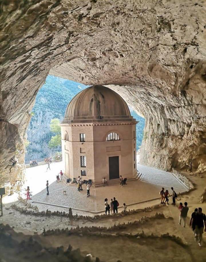 Temple of Valadier built in the entrance of the Frasassi caves in Genga, Italy. Built as a refuge for sinners seeking absolution.