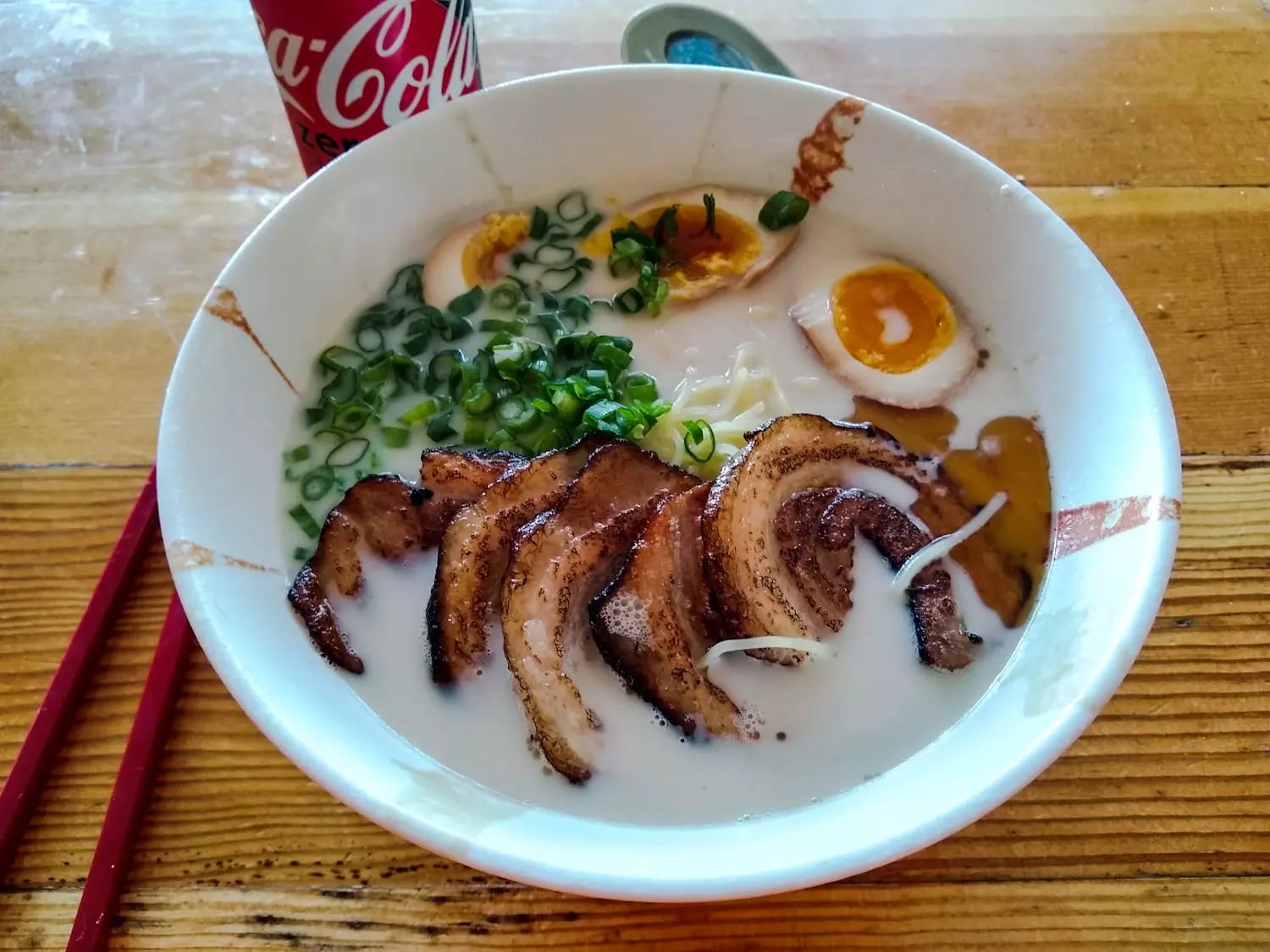Tonkastu ramen with chasu, ajitama, negi, black sesame oil and one friggin noodle out of place I just noticed as I was posting this.