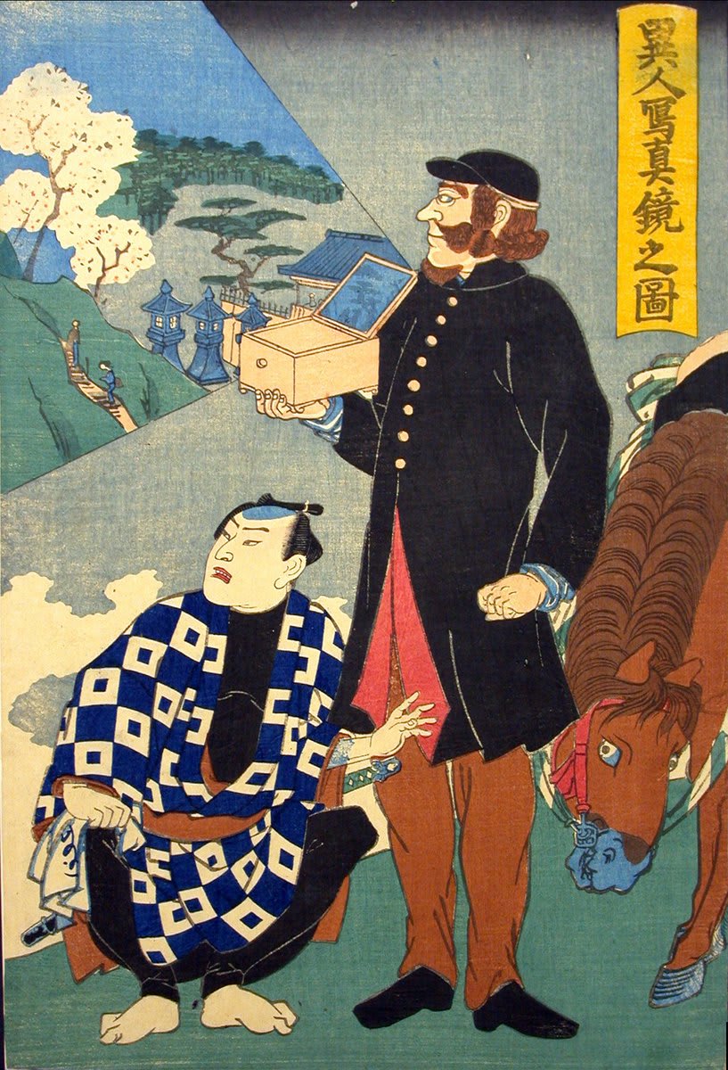 Following the arrival of US Commodore Perry's fleet in 1853, Japanese artists created scenes of Western customs, dress, technology, and transport—often fictionalizing them in the process. Learn more in "The Idea of America in 19th-Century Japanese Prints"