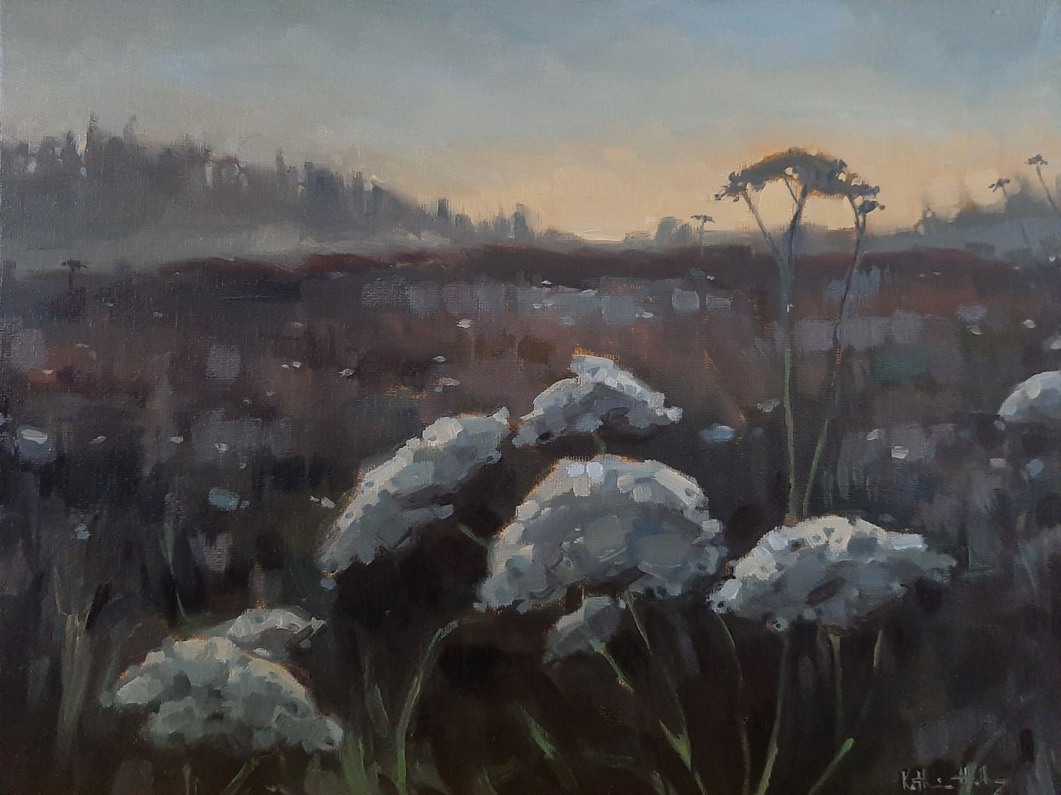 Oil painting study, wildflowers at dawn
