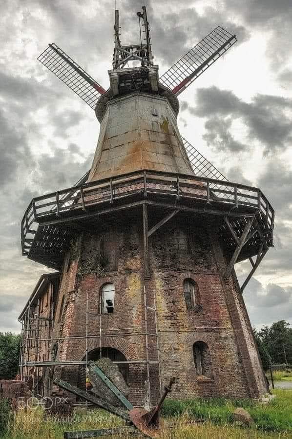 Abandoned old mill in Germany Windmills Quixote and Dulcinea in thought.