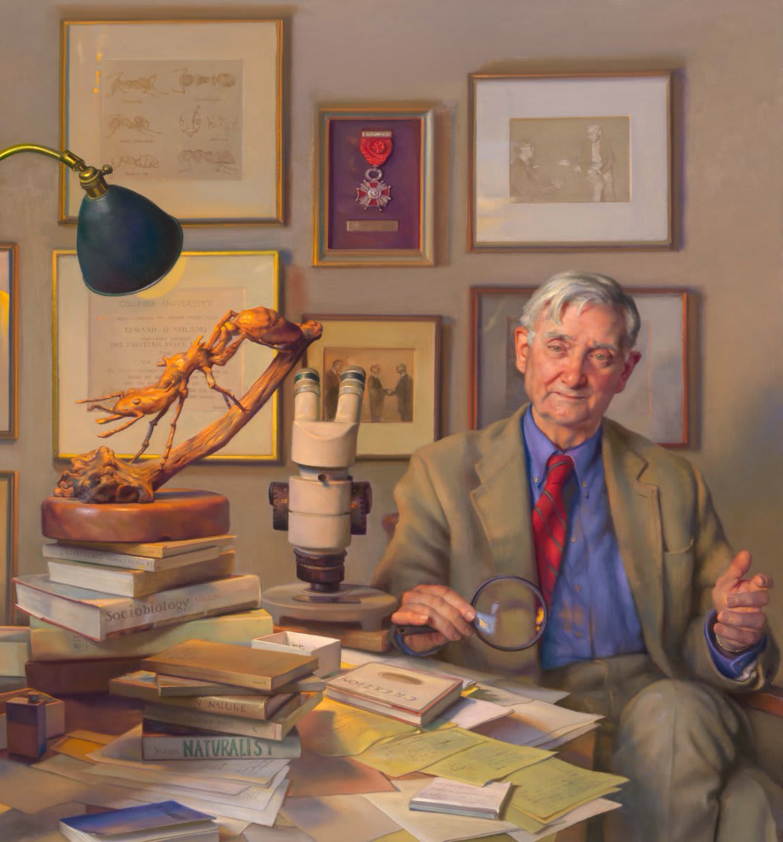 We remember biologist Edward O. Wilson who passed away yesterday at the of age 92. Wilson, a two-time winner of the Pulitzer Prize for general nonfiction, was a leading force in the biodiversity movement since the 1980s. : Nelson Shanks, 2008 © Estate of Nelson Shanks