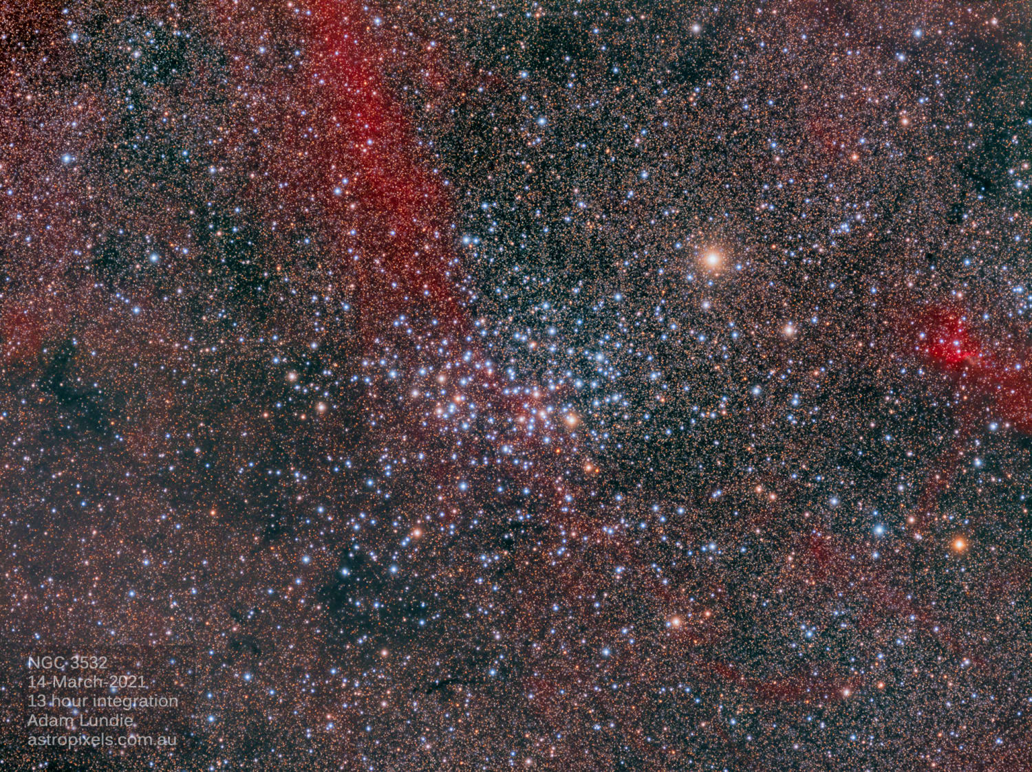 NGC3532 Wishing Well Cluster and the brightest yellow hypergiant in the sky