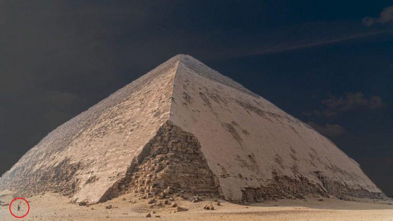 Bent Pyramid at Dahshur (Egypt) and the human is circled in red