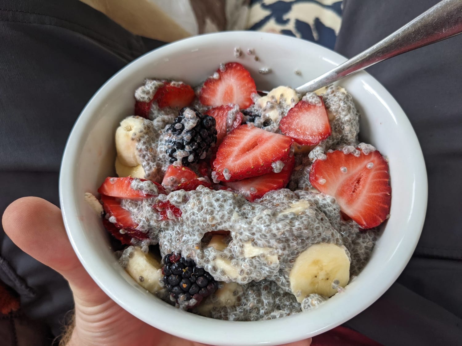 Been alternating between this and oatmeal in the mornings... either way it's got lots of fruit and fills you up! Bonus points for flax seed meal on top