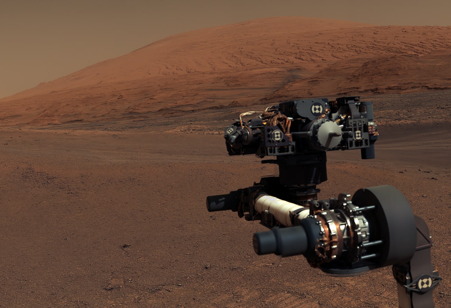 Curiosity looking towards the summit of Mount Sharp on Mars