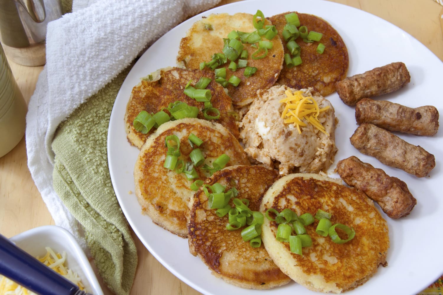 Something a little different: Cheddar Scallion Sourdough Discard Pancakes and Miso Butter (recipe in comments!)