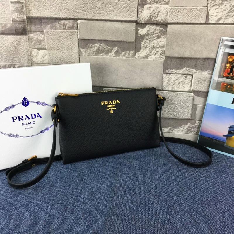 Prada 1BH050 Calfskin Leather Shoulder Bag In Black