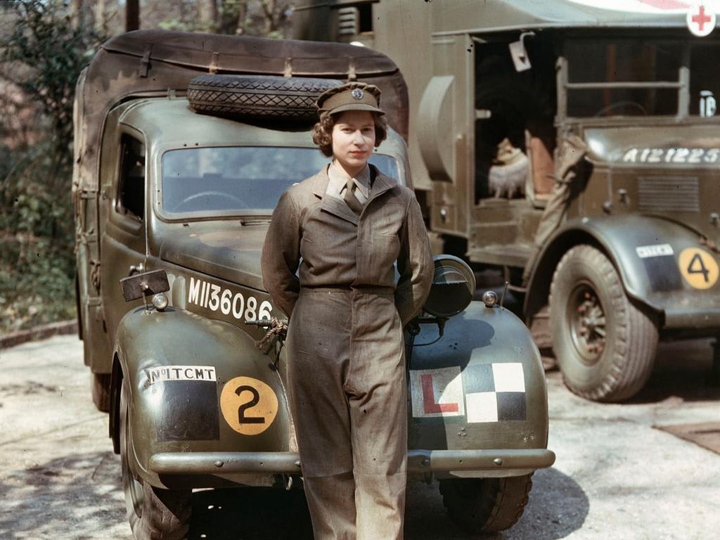 18 year old Queen Elizabeth II serving as a mechanic in Auxiliary Territorial Service during WWII, England, 1945.