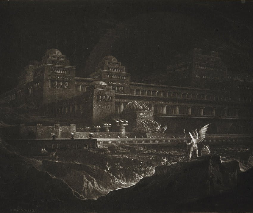 New PM @BorisJohnson addresses Parliament for 1st time + 2nd hottest UK day on record = hell now trending on Twitter... (Pic: Satan addresses rebel angels before the city of Pandemonium — an 1827 John Martin illustration for Paradise Lost (link: