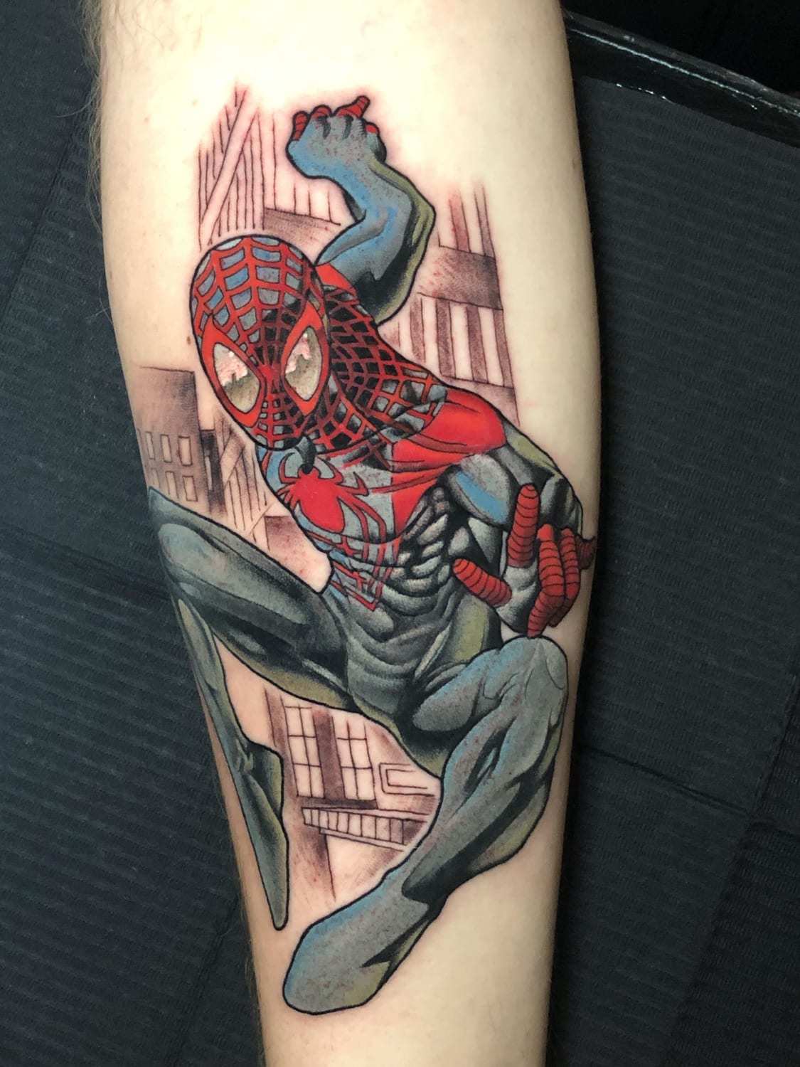 Miles morales done at bright side tattoo Copenhagen by kest234