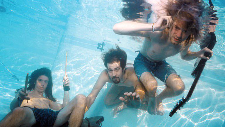 Nirvana during the photo shoot for their album Nevermind, which was released 30 years ago today. 1991.