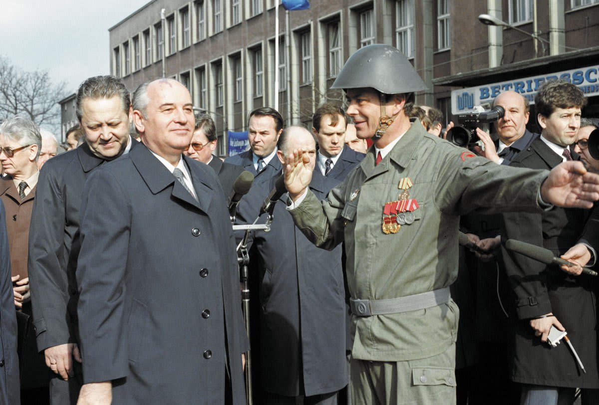 Mikhail Gorbachev, General Secretary of the Communist Party of the Soviet Union, visiting the Berlin Machine Tool Plant, German Democratic Republic, 1986